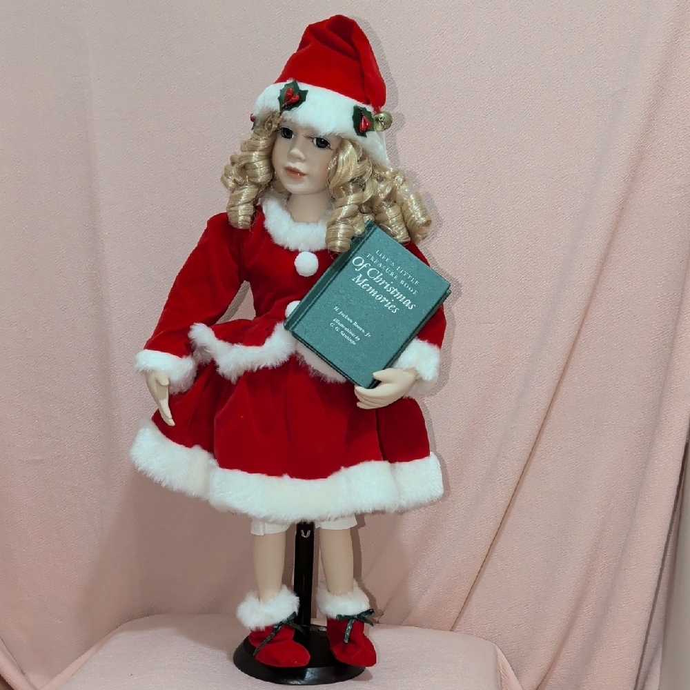 Holiday Doll in Red Outfit with Book